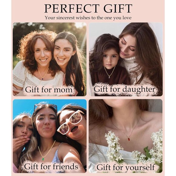 Women Emerald Birthstone Gold Necklace Blue Green Cubic Zirconia Pendant Gift - Picture 4 of 9